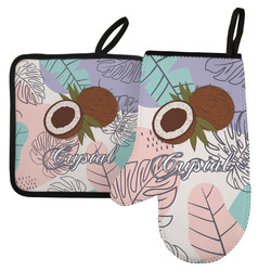 Coconut and Leaves Left Oven Mitt & Pot Holder Set w/ Name or Text