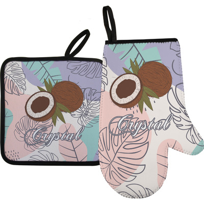 Coconut and Leaves Oven Mitt & Pot Holder Set w/ Name or Text