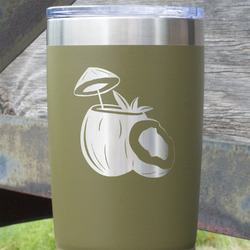 Coconut and Leaves 20 oz Stainless Steel Tumbler - Olive - Single Sided