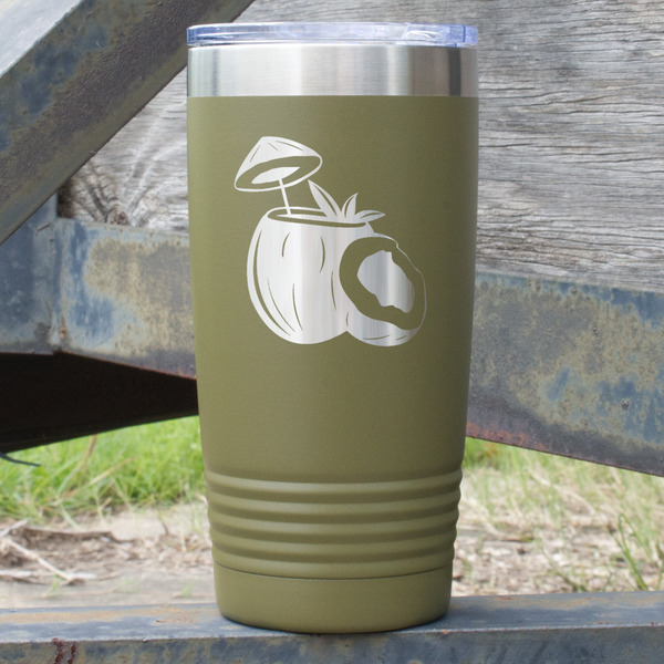 Custom Coconut and Leaves 20 oz Stainless Steel Tumbler - Olive - Single Sided