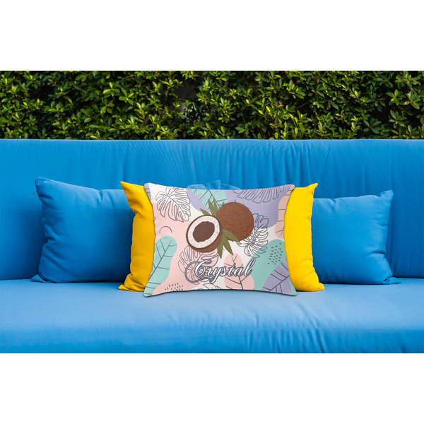 Coconut and Leaves Outdoor Throw Pillow  - LIFESTYLE (Rectangular - 20x14)