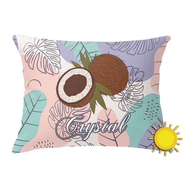 Custom Coconut and Leaves Outdoor Throw Pillow (Rectangular) w/ Name or Text