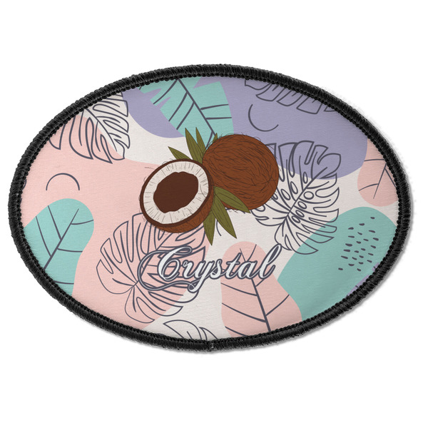 Custom Coconut and Leaves Iron On Oval Patch w/ Name or Text