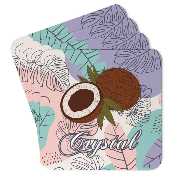 Custom Coconut and Leaves Paper Coasters w/ Name or Text
