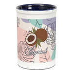 Coconut and Leaves Ceramic Pencil Holders - Blue
