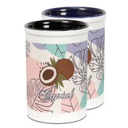 Coconut and Leaves Ceramic Pencil Holder - Large