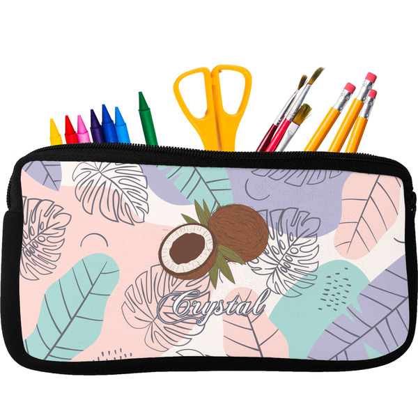 Custom Coconut and Leaves Neoprene Pencil Case (Personalized)