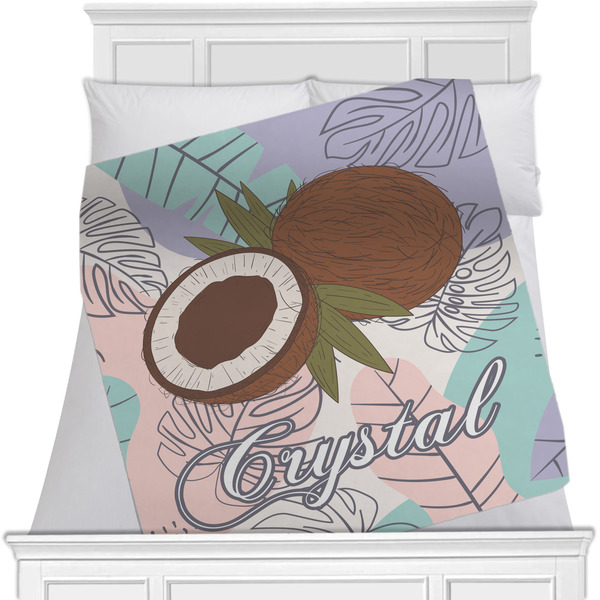 Custom Coconut and Leaves Minky Blanket - Toddler / Throw - 60"x50" - Single Sided w/ Name or Text