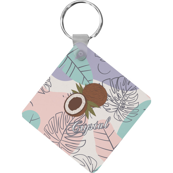 Custom Coconut and Leaves Diamond Plastic Keychain w/ Name or Text