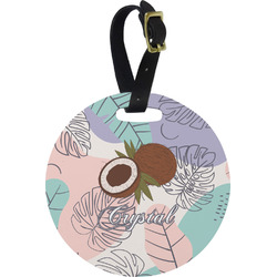 Coconut and Leaves Plastic Luggage Tag - Round (Personalized)