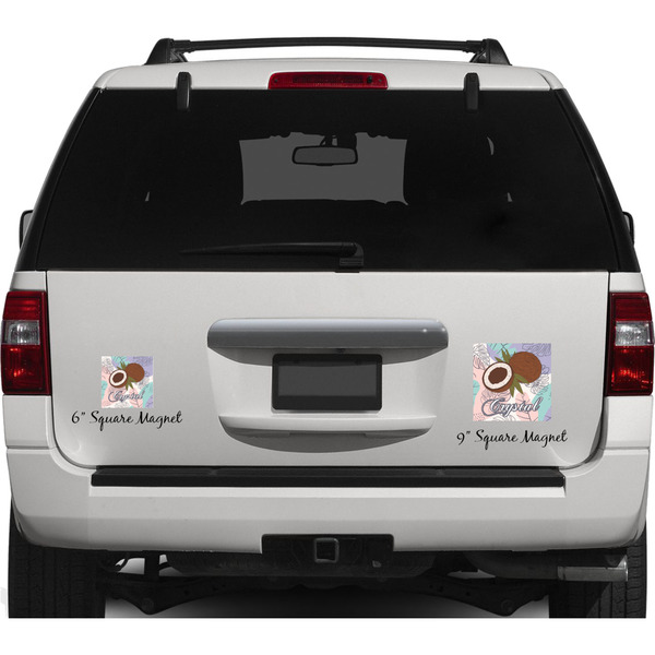 Coconut and Leaves Personalized Square Car Magnets on Ford Explorer