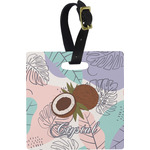 Coconut and Leaves Plastic Luggage Tag - Square w/ Name or Text