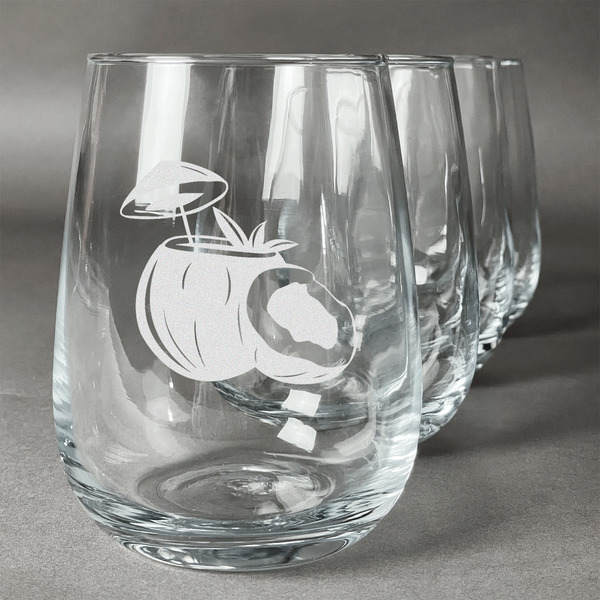 Custom Coconut and Leaves Stemless Wine Glasses (Set of 4)