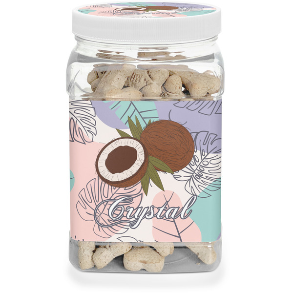 Custom Coconut and Leaves Dog Treat Jar w/ Name or Text