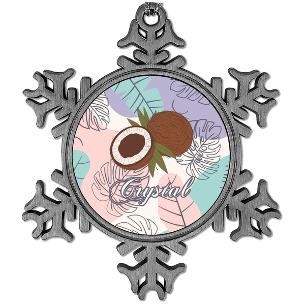 Custom Coconut and Leaves Vintage Snowflake Ornament (Personalized)