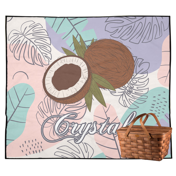 Custom Coconut and Leaves Outdoor Picnic Blanket w/ Name or Text