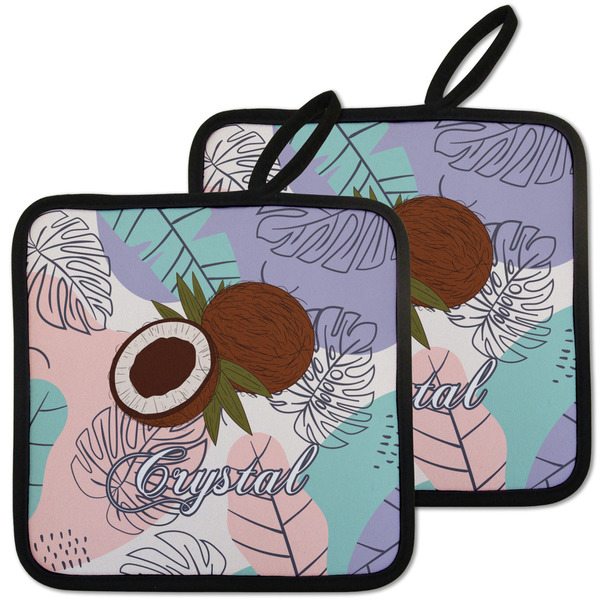 Custom Coconut and Leaves Pot Holders - Set of 2 w/ Name or Text