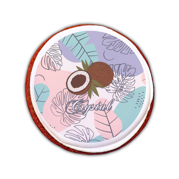 Coconut and Leaves Printed Icing Circle - Small - On Cookie