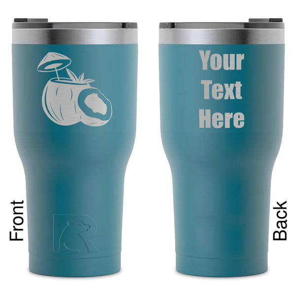 Custom Coconut and Leaves RTIC Tumbler - Dark Teal - Laser Engraved - Double-Sided (Personalized)