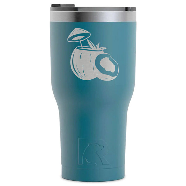 Custom Coconut and Leaves RTIC Tumbler - Dark Teal - Laser Engraved - Single-Sided