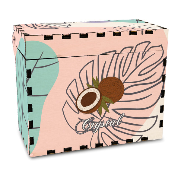 Custom Coconut and Leaves Wood Recipe Box - Full Color Print (Personalized)