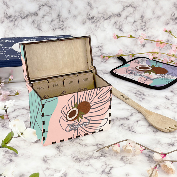 Coconut and Leaves Recipe Box - Full Color - In Context