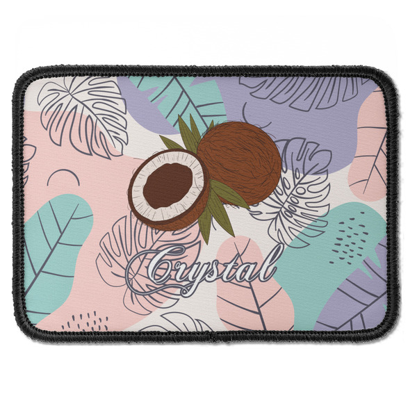 Custom Coconut and Leaves Iron On Rectangle Patch w/ Name or Text