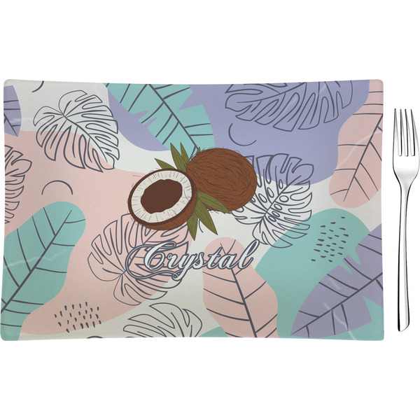 Custom Coconut and Leaves Glass Rectangular Appetizer / Dessert Plate w/ Name or Text