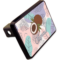 Coconut and Leaves Rectangular Trailer Hitch Cover - 2" w/ Name or Text