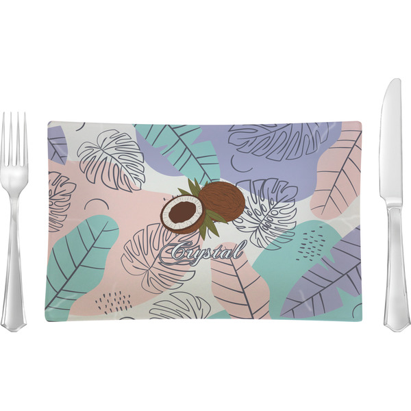 Custom Coconut and Leaves Rectangular Glass Lunch / Dinner Plate - Single or Set (Personalized)
