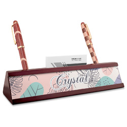 Coconut and Leaves Red Mahogany Nameplate with Business Card Holder (Personalized)
