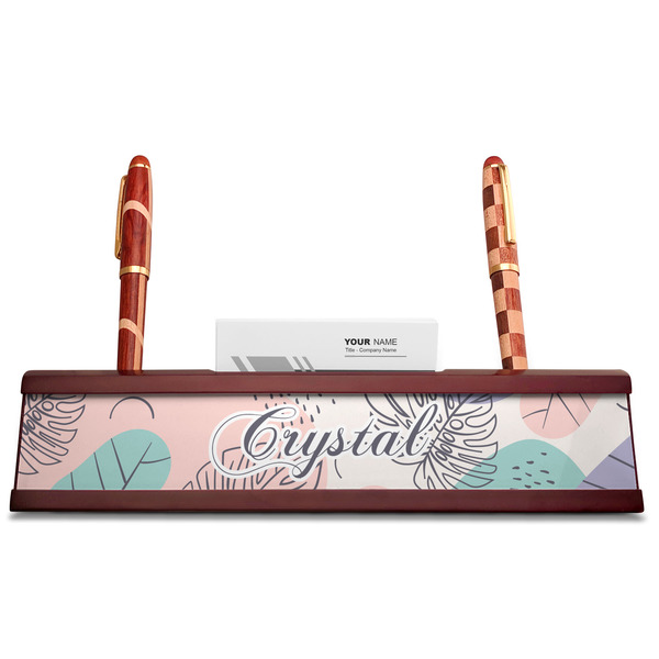 Coconut and Leaves Red Mahogany Nameplates with Business Card Holder - Straight