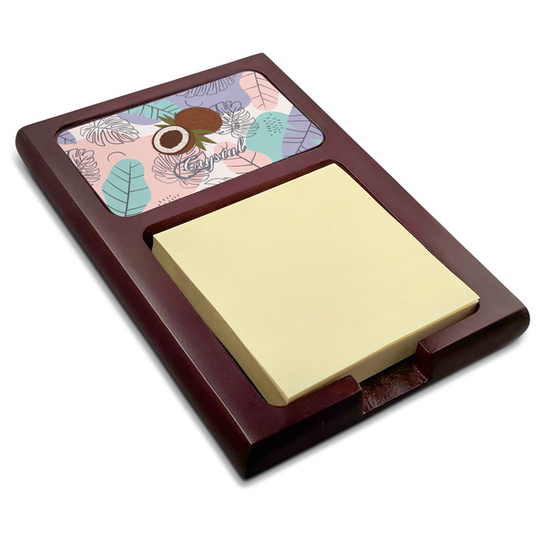 Custom Coconut and Leaves Red Mahogany Sticky Note Holder w/ Name or Text