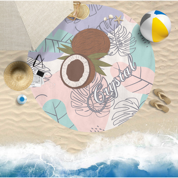 Coconut and Leaves Round Beach Towel Lifestyle