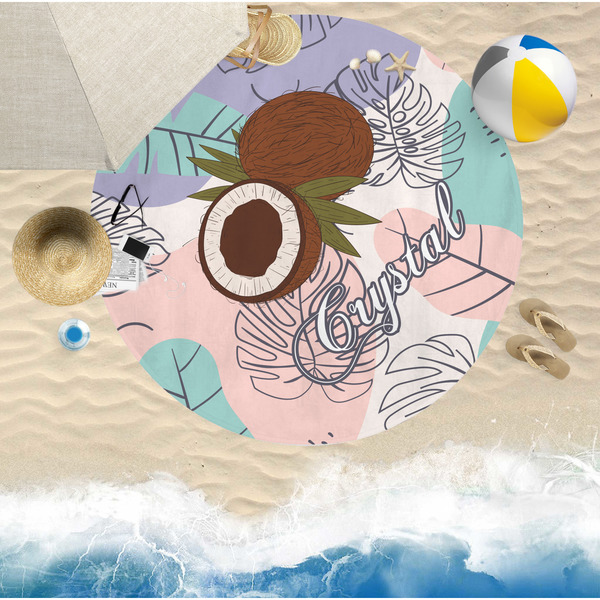 Coconut and Leaves Round Beach Towel Lifestyle