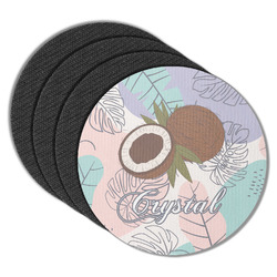 Coconut and Leaves Round Rubber Backed Coasters - Set of 4 w/ Name or Text