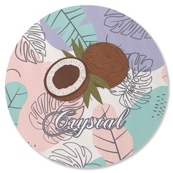 Coconut and Leaves Round Rubber Backed Coaster w/ Name or Text
