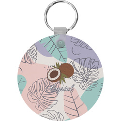 Coconut and Leaves Round Plastic Keychain (Personalized)