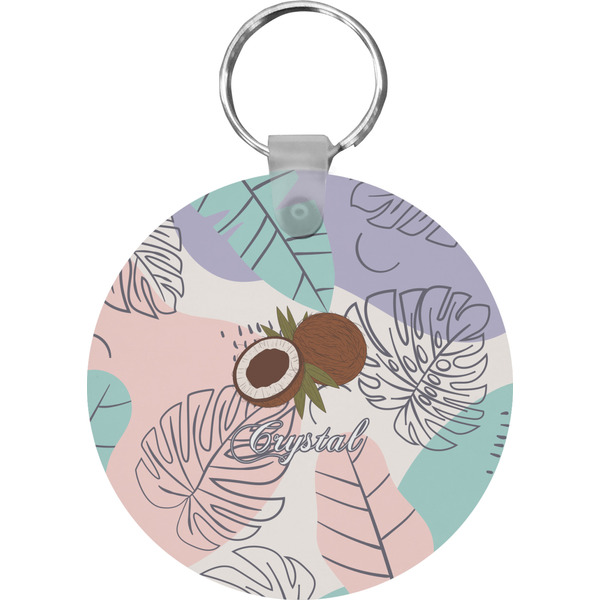 Custom Coconut and Leaves Round Plastic Keychain (Personalized)