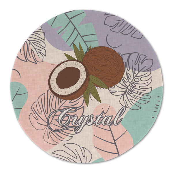 Custom Coconut and Leaves Round Linen Placemat - Single Sided (Personalized)