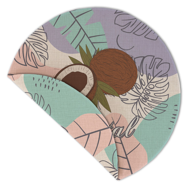 Coconut and Leaves Round Linen Placemats - Front (folded corner double sided)