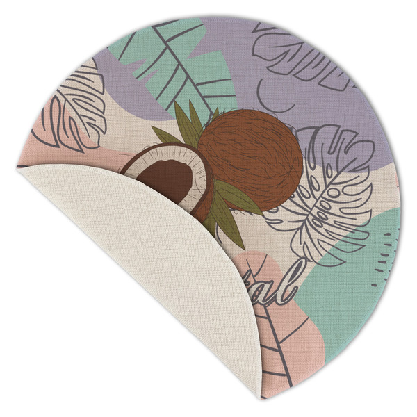 Coconut and Leaves Round Linen Placemats - Front (folded corner single sided)
