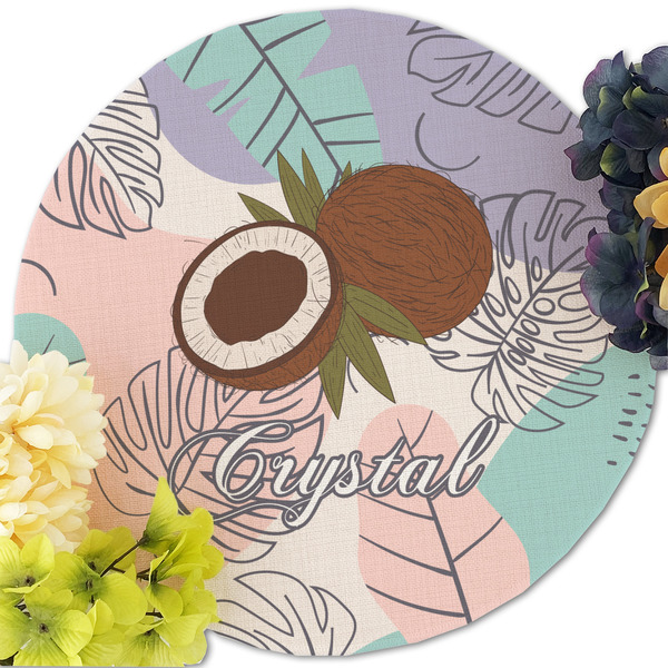 Coconut and Leaves Round Linen Placemats - Front (w flowers)