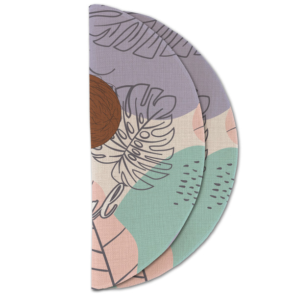 Coconut and Leaves Round Linen Placemats - HALF FOLDED (double sided)