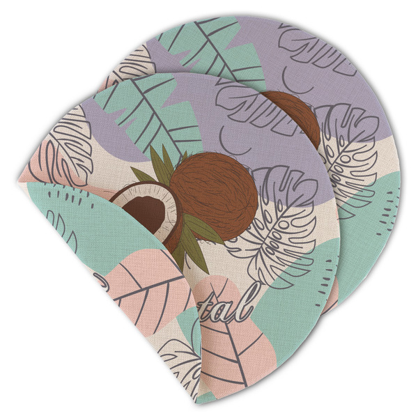 Custom Coconut and Leaves Round Linen Placemat - Double Sided (Personalized)