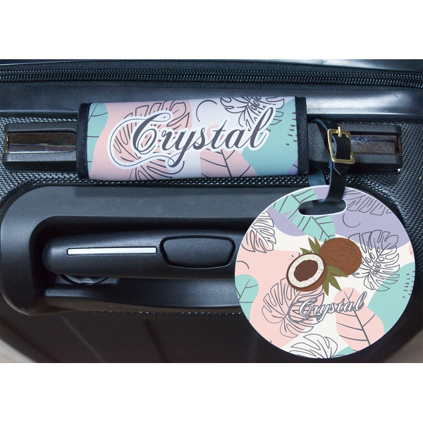Coconut and Leaves Round Luggage Tag & Handle Wrap - In Context