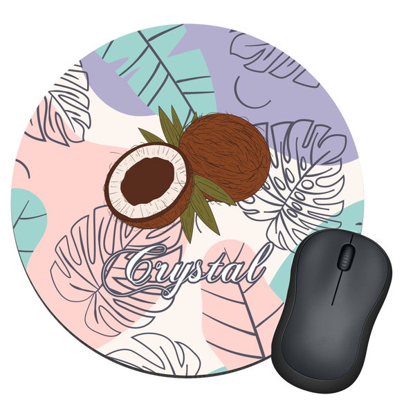Custom Coconut and Leaves Round Mouse Pad (Personalized)