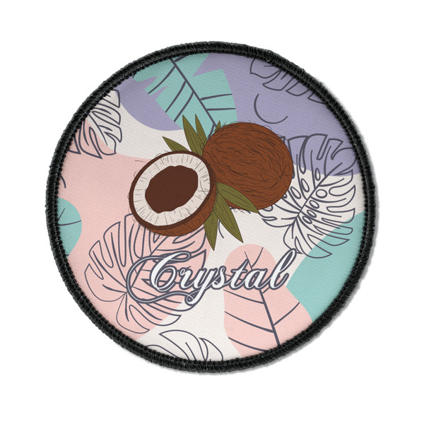 Custom Coconut and Leaves Iron On Round Patch w/ Name or Text