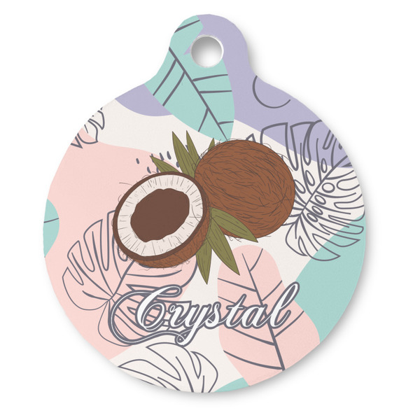 Custom Coconut and Leaves Round Pet ID Tag - Large (Personalized)