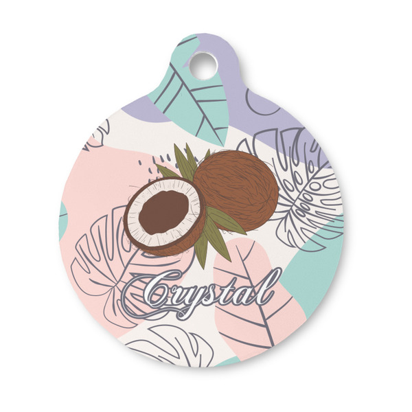 Custom Coconut and Leaves Round Pet ID Tag - Small (Personalized)